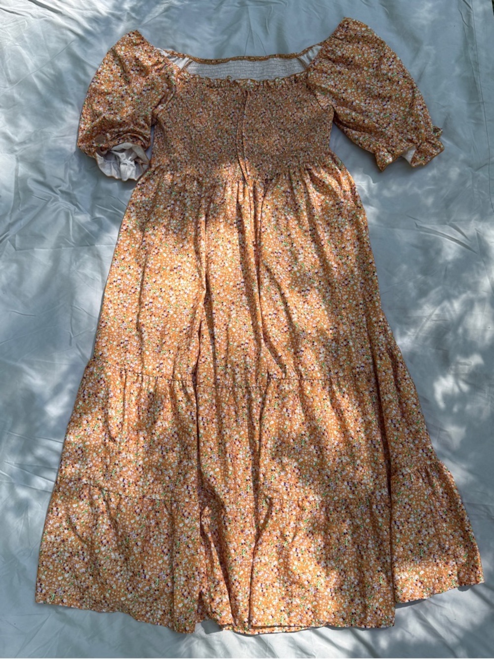 SHEIN Mustard Floral Puff-Sleeve Maxi Dress